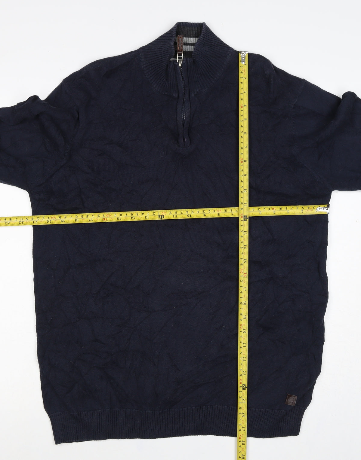 Sand Men’s Navy Blue L 1/4 Zip Cotton High Neck Pullover Jumper
