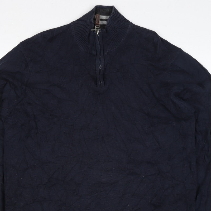 Sand Men’s Navy Blue L 1/4 Zip Cotton High Neck Pullover Jumper