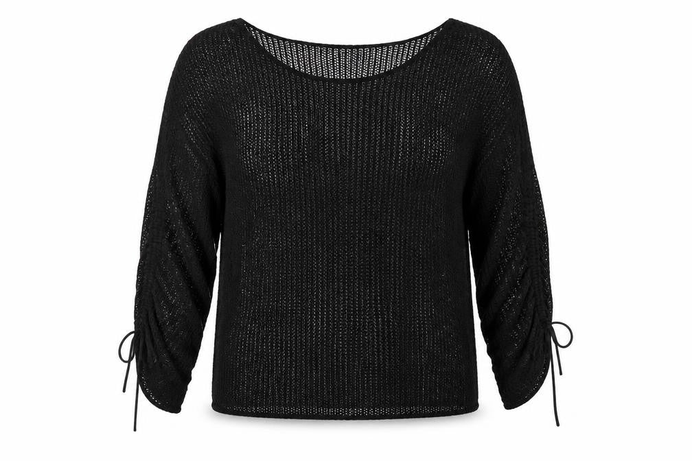 Zara Women Black Size S Sheer Knit Drawstring Sleeve Blouse Top