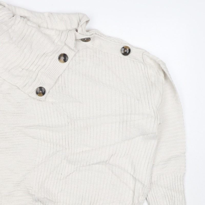 Monsoon Women Ivory L Cowl Neck Cable Knit Button Pullover Jumper