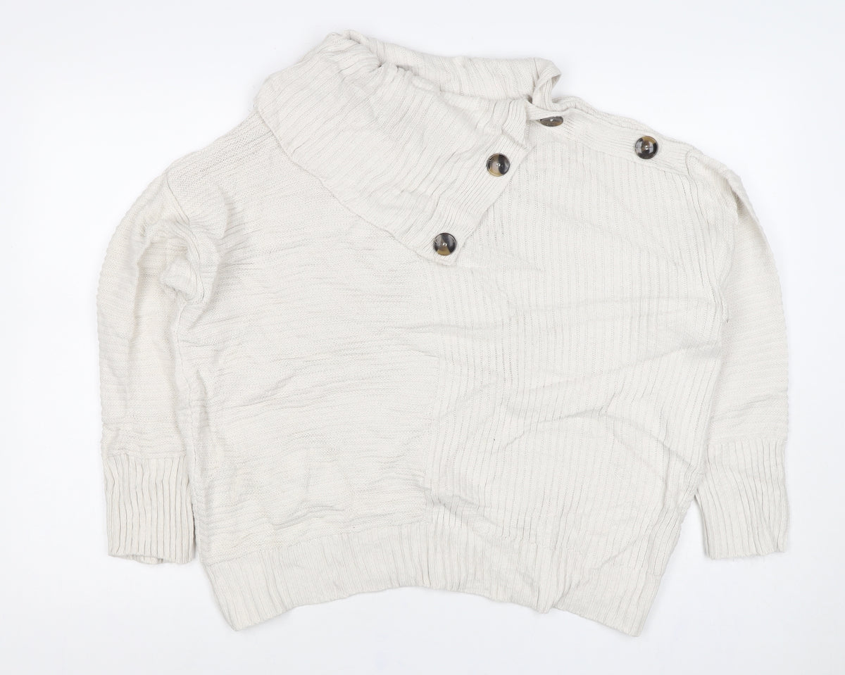 Monsoon Women Ivory L Cowl Neck Cable Knit Button Pullover Jumper