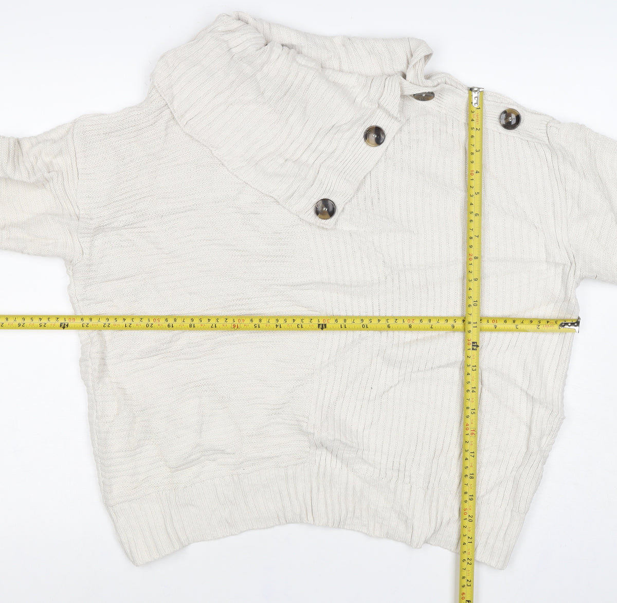 Monsoon Women Ivory L Cowl Neck Cable Knit Button Pullover Jumper