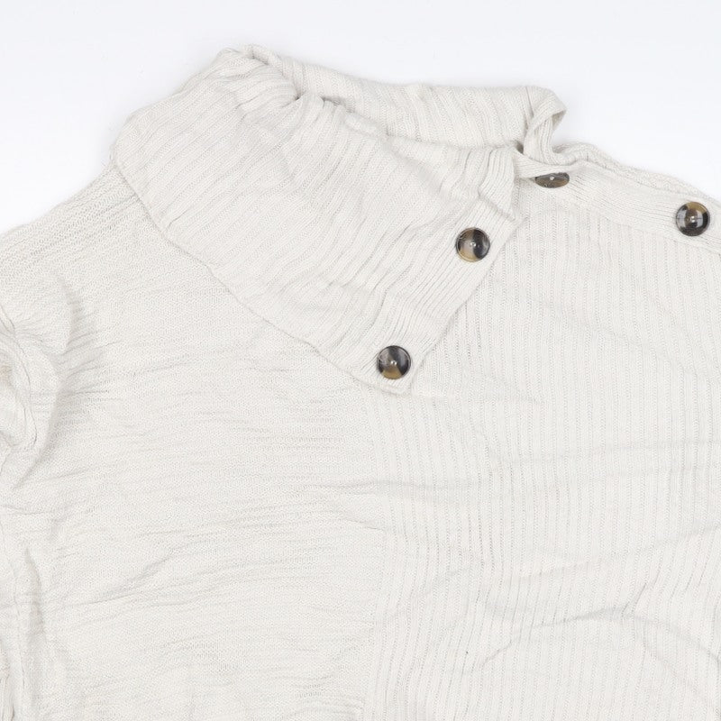 Monsoon Women Ivory L Cowl Neck Cable Knit Button Pullover Jumper