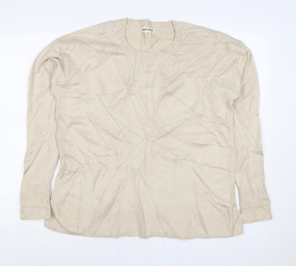 Mudflower Women Ivory UK 12 Pullover Round Neck Long Sleeve Jumper