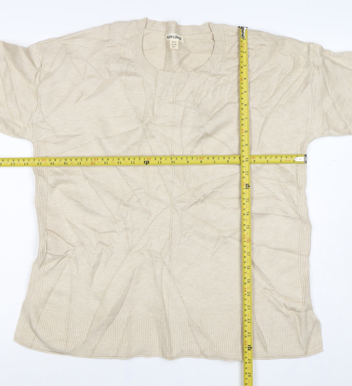Mudflower Women Ivory UK 12 Pullover Round Neck Long Sleeve Jumper