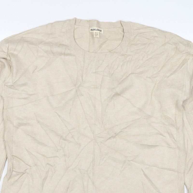 Mudflower Women Ivory UK 12 Pullover Round Neck Long Sleeve Jumper