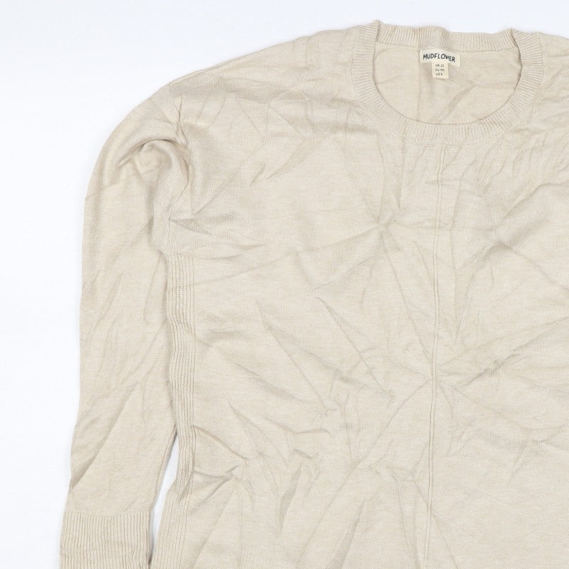 Mudflower Women Ivory UK 12 Pullover Round Neck Long Sleeve Jumper