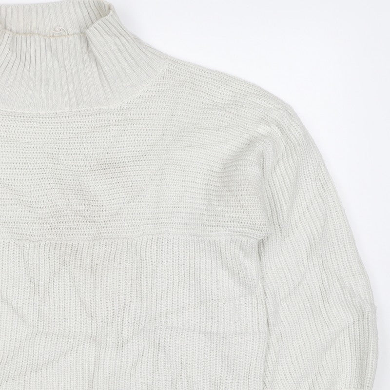 Monki Women Ivory M High Neck Chunky Knit Pocket Pullover Jumper