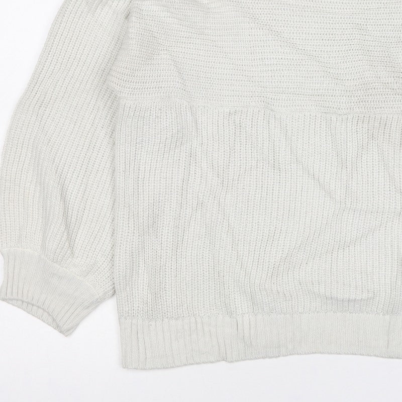 Monki Women Ivory M High Neck Chunky Knit Pocket Pullover Jumper