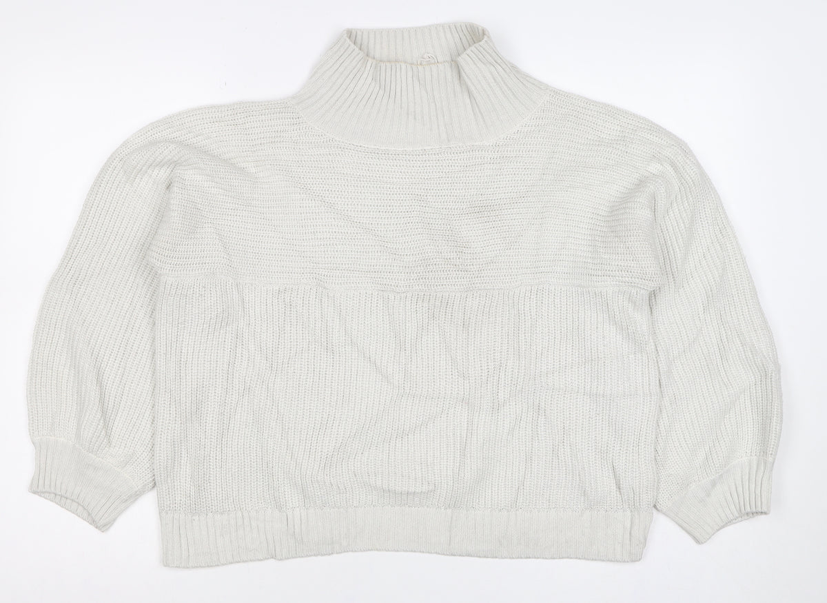 Monki Women Ivory M High Neck Chunky Knit Pocket Pullover Jumper