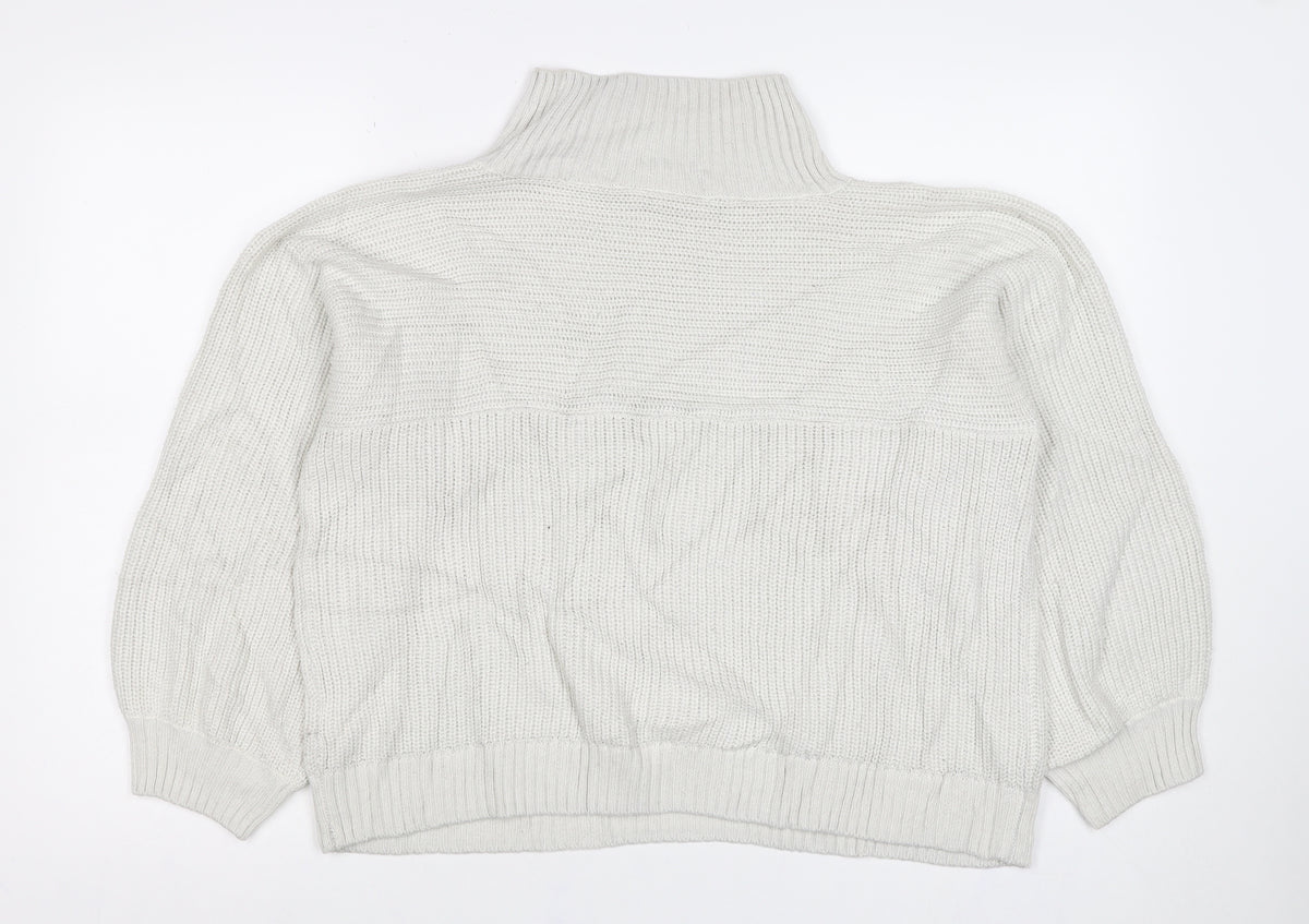 Monki Women Ivory M High Neck Chunky Knit Pocket Pullover Jumper