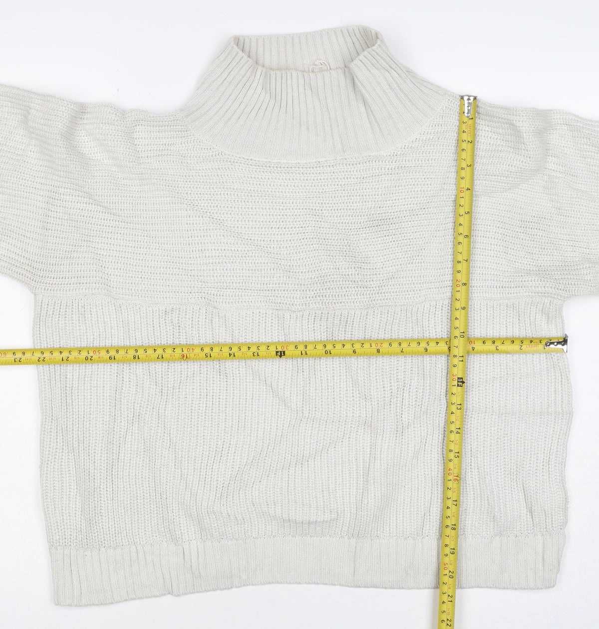 Monki Women Ivory M High Neck Chunky Knit Pocket Pullover Jumper