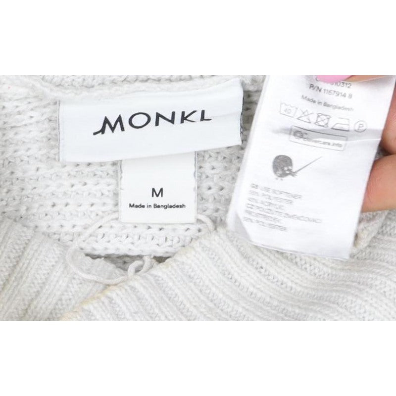 Monki Women Ivory M High Neck Chunky Knit Pocket Pullover Jumper