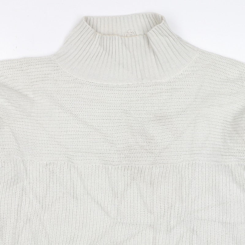 Monki Women Ivory M High Neck Chunky Knit Pocket Pullover Jumper