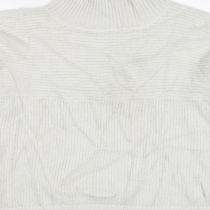 Monki Women Ivory M High Neck Chunky Knit Pocket Pullover Jumper