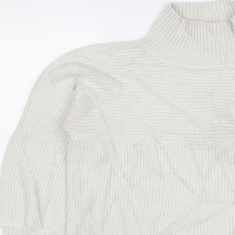 Monki Women Ivory M High Neck Chunky Knit Pocket Pullover Jumper