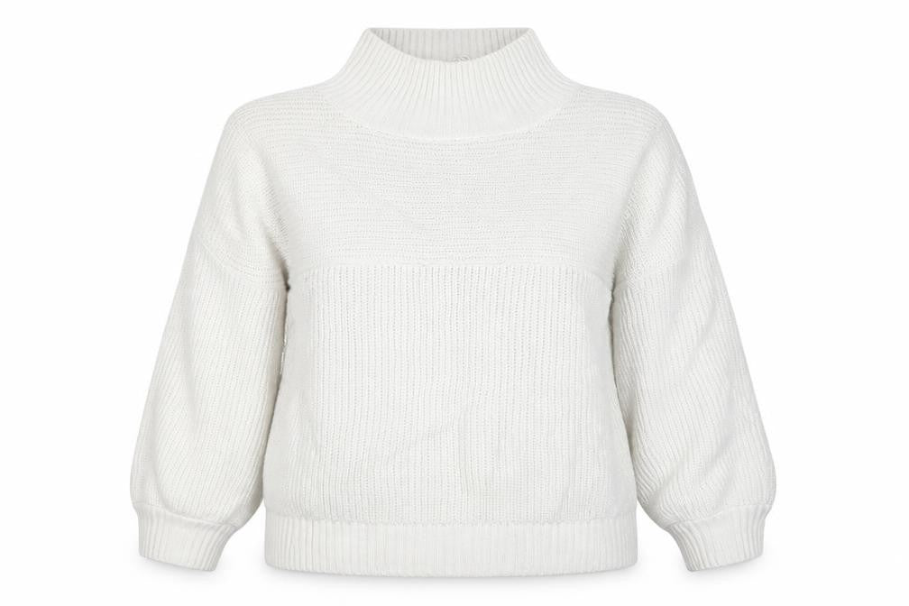 Monki Women Ivory M High Neck Chunky Knit Pocket Pullover Jumper