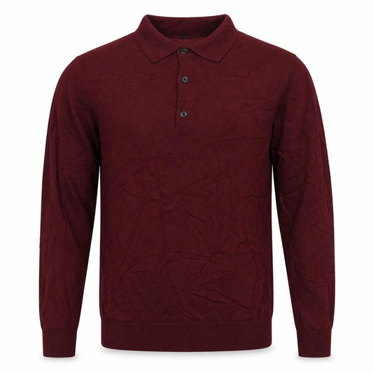 UNIQLO Men's Red M Long Sleeve 100% Wool Knitted Polo Shirt