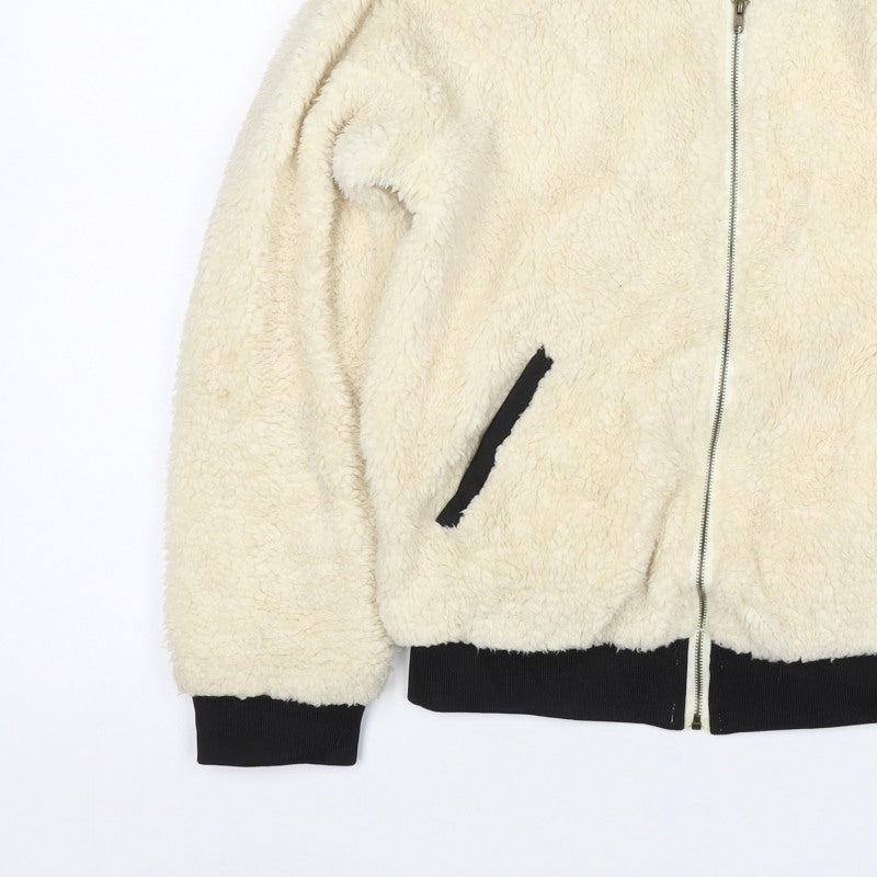 Monteau Women Ivory Teddy Fleece Bomber Jacket Size M Full Zip