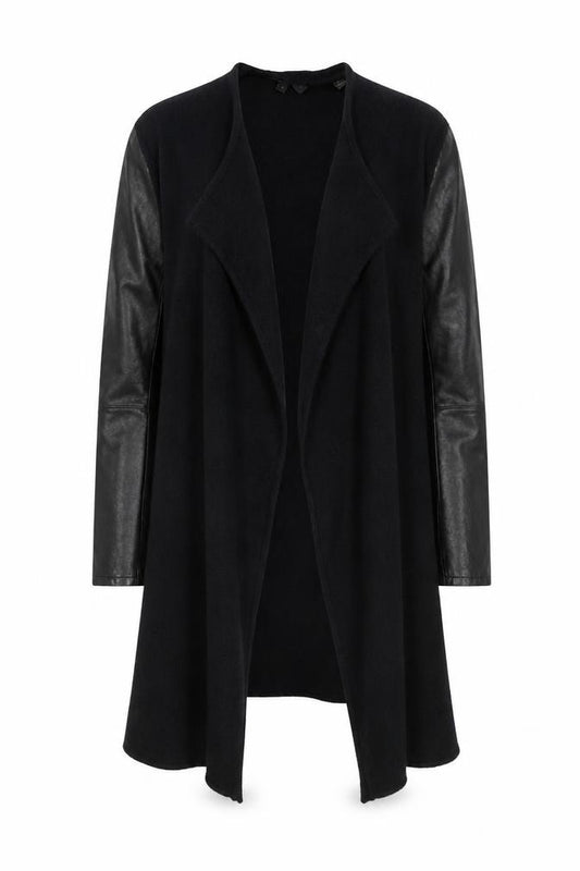 Ted Baker Women’s Black UK 8 Long Wool Leather Sleeve Coatigan