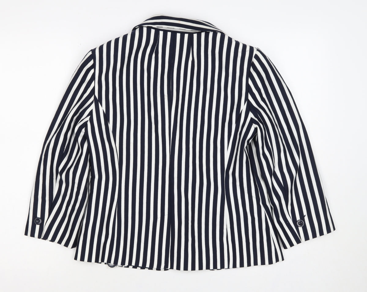 M&Co Women Navy White UK 10 Striped One Button Lined Blazer Jacket