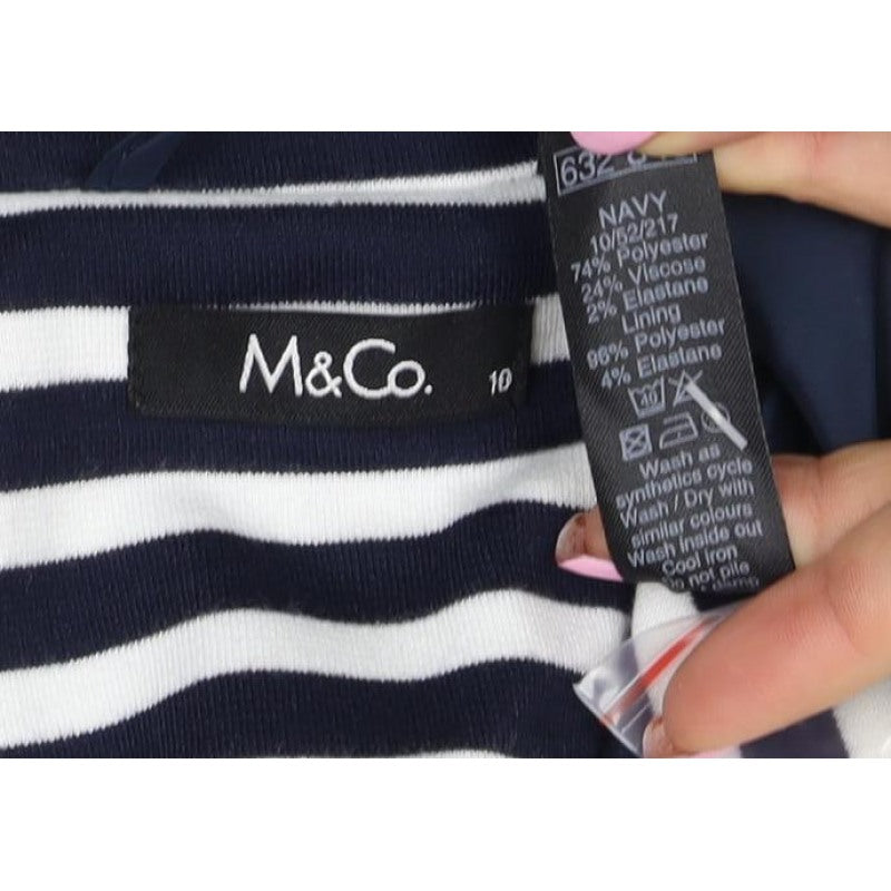 M&Co Women Navy White UK 10 Striped One Button Lined Blazer Jacket
