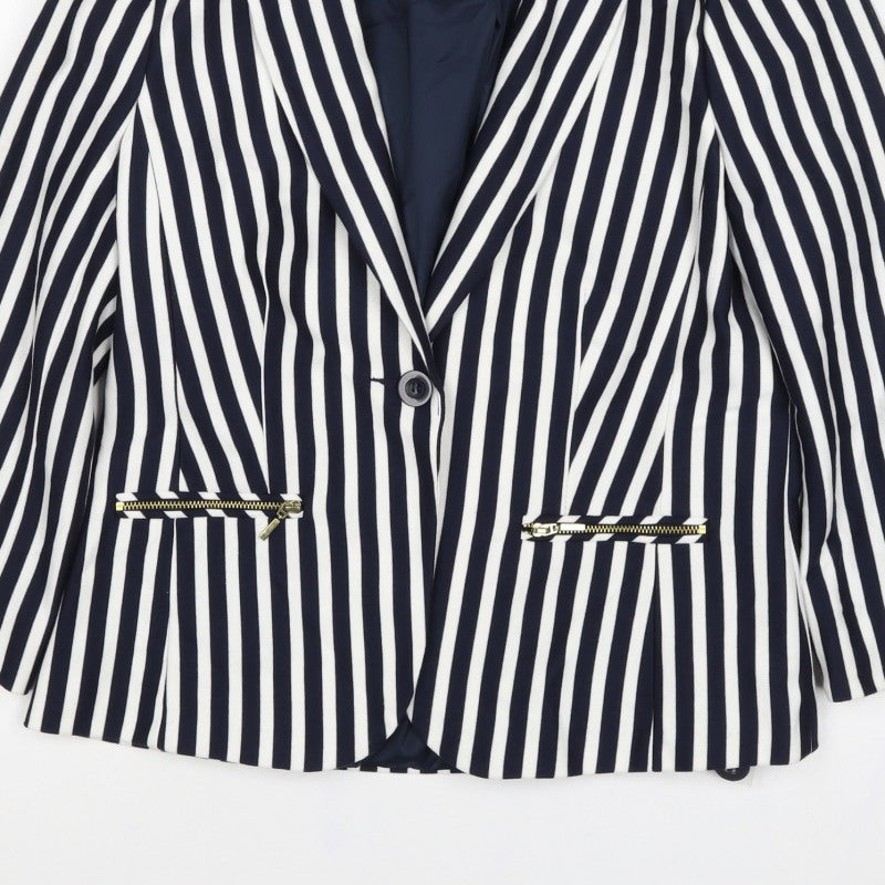 M&Co Women Navy White UK 10 Striped One Button Lined Blazer Jacket