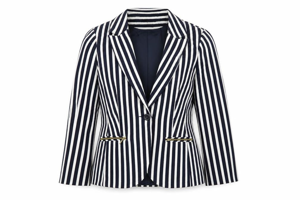 M&Co Women Navy White UK 10 Striped One Button Lined Blazer Jacket