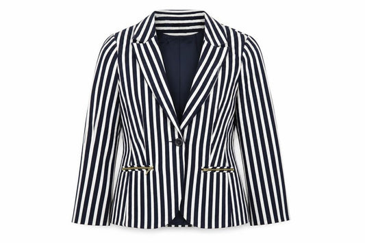 M&Co Women Navy White UK 10 Striped One Button Lined Blazer Jacket