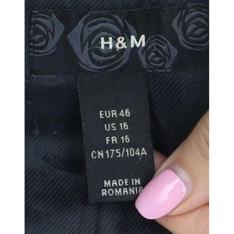 H&M Women’s Grey Wool Blend Belted Herringbone Check Jacket UK 18