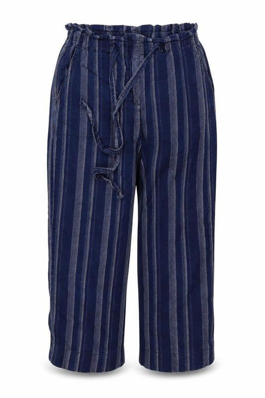 Next Women’s Blue Striped Paperbag Wide-Leg Trousers UK 14 Cotton
