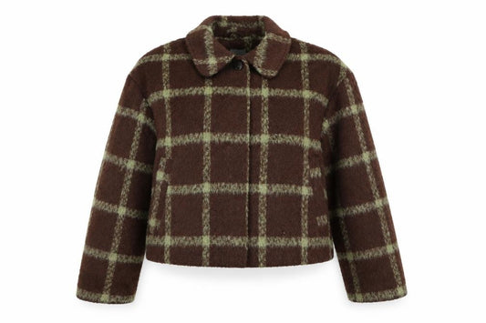 Primark Women Brown Green Check Cropped Fleece Jacket Size S