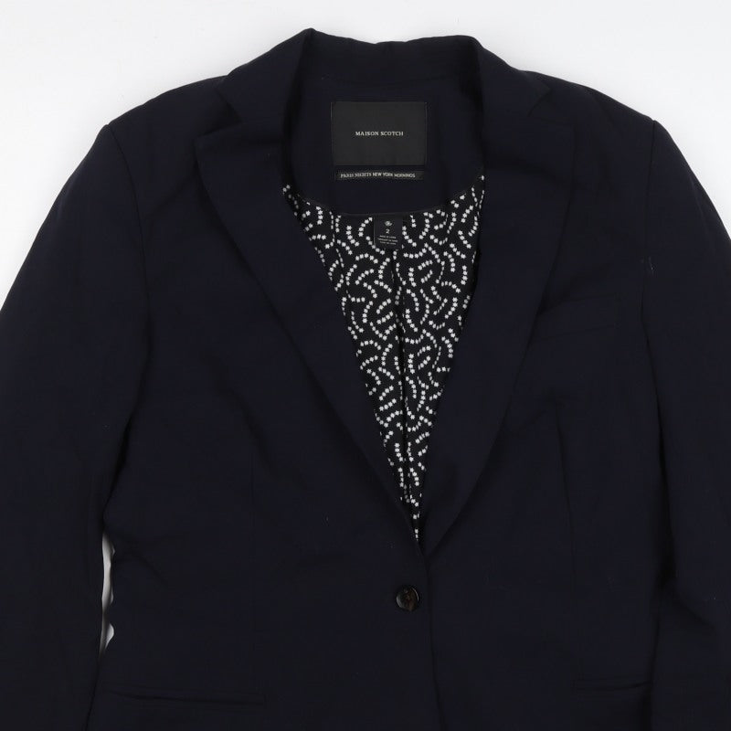Maison Scotch Women’s Navy Size 2 Single-Breasted Star Lined Blazer