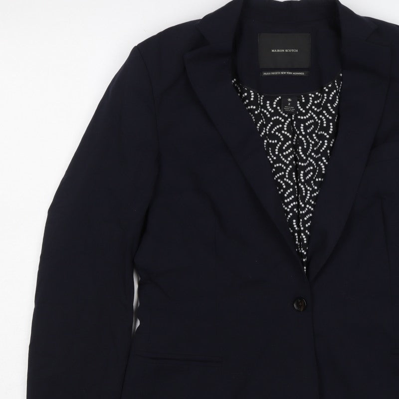 Maison Scotch Women’s Navy Size 2 Single-Breasted Star Lined Blazer