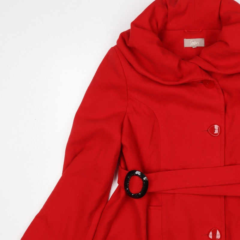 Soon Women’s Red Size 18 Belted Button Overcoat Long Sleeve