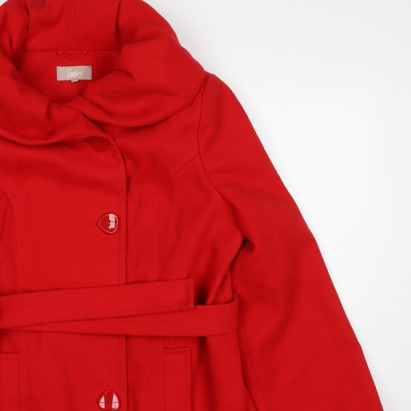 Soon Women’s Red Size 18 Belted Button Overcoat Long Sleeve