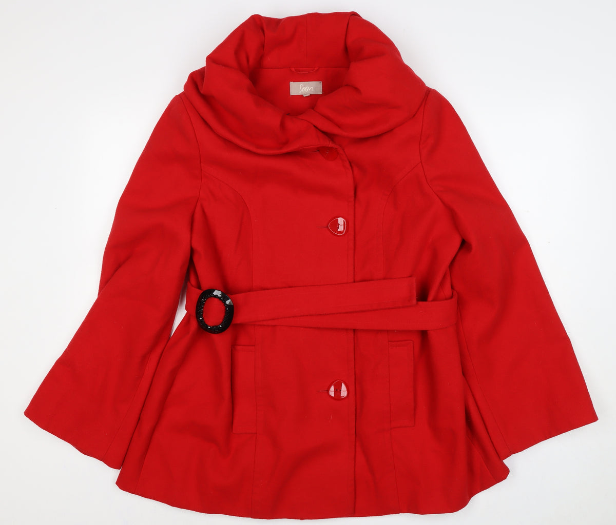 Soon Women’s Red Size 18 Belted Button Overcoat Long Sleeve