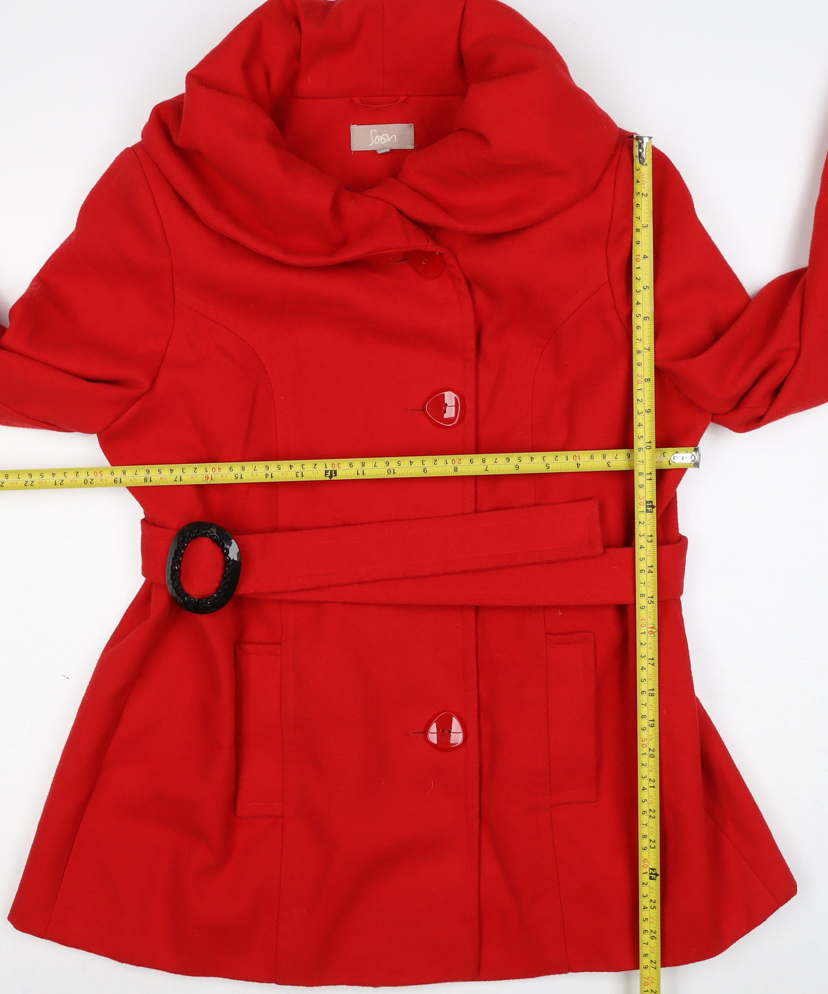 Soon Women’s Red Size 18 Belted Button Overcoat Long Sleeve