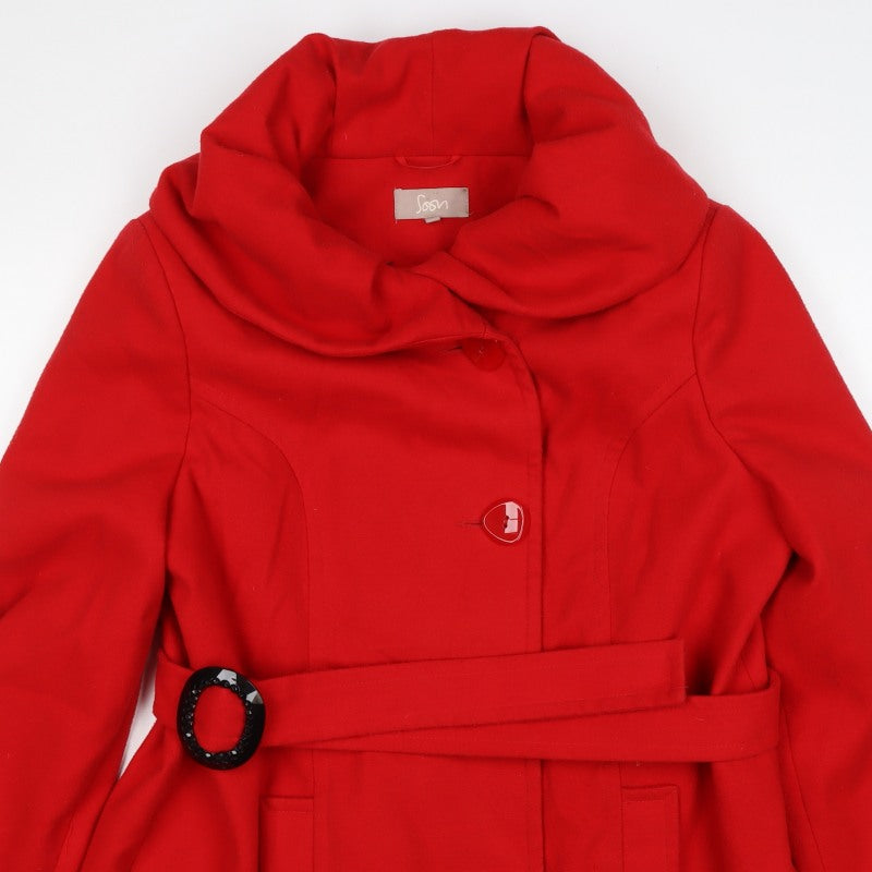 Soon Women’s Red Size 18 Belted Button Overcoat Long Sleeve