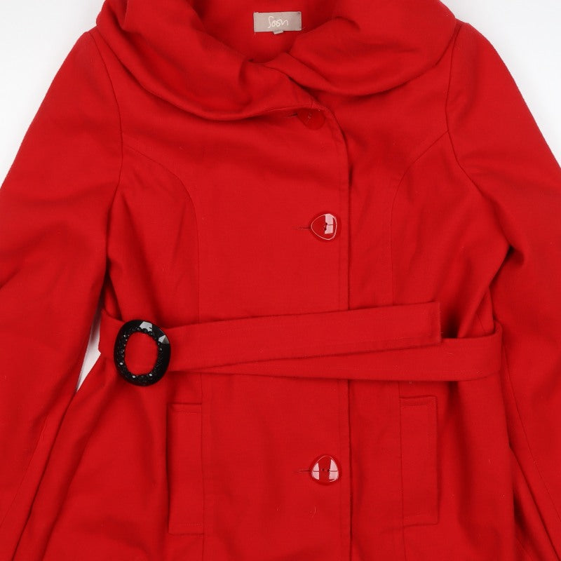 Soon Women’s Red Size 18 Belted Button Overcoat Long Sleeve