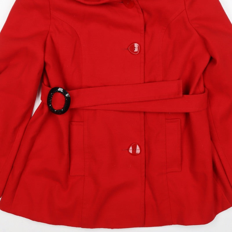 Soon Women’s Red Size 18 Belted Button Overcoat Long Sleeve
