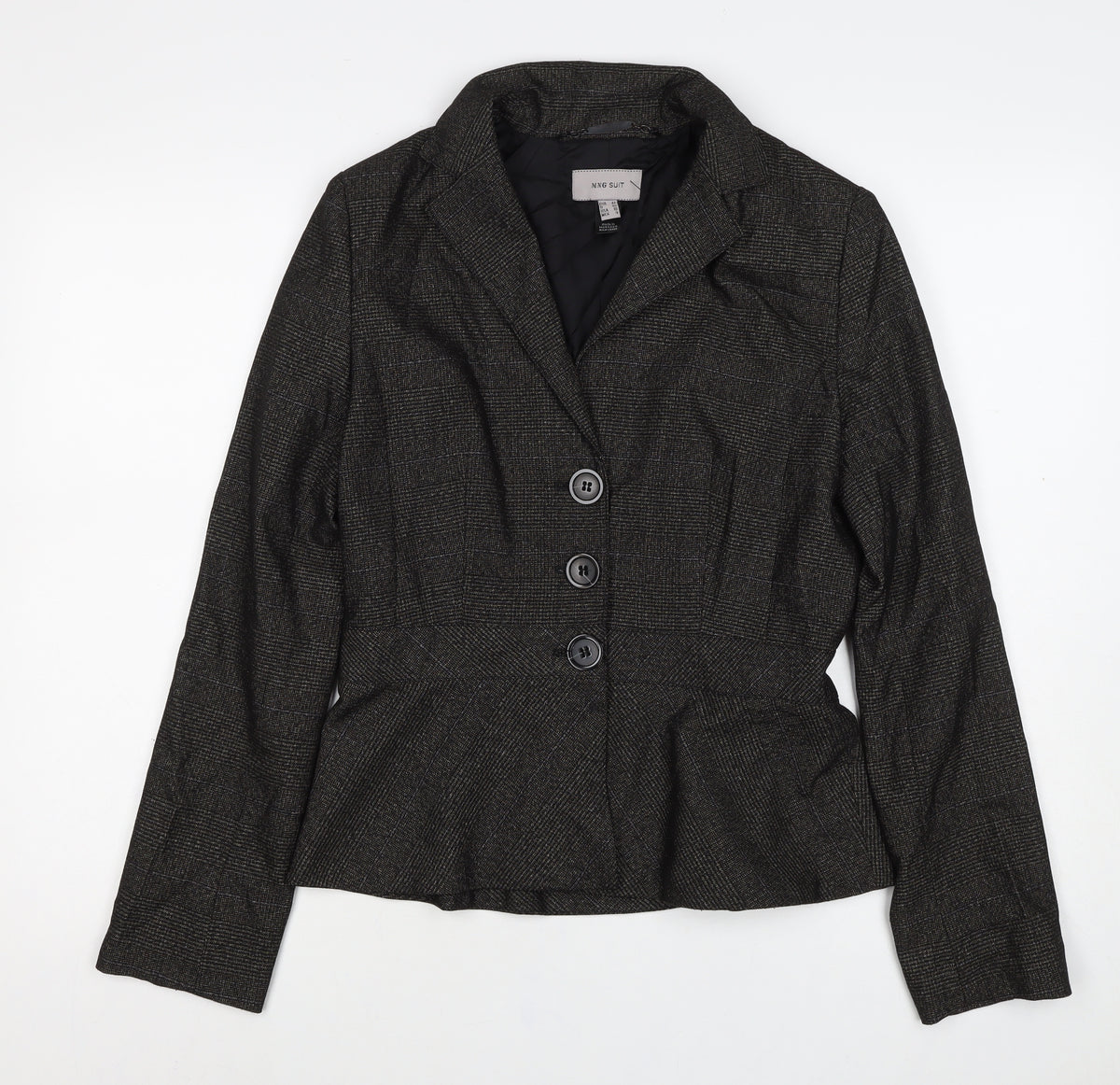 MNG Suit Women’s Black Check Blazer UK 14 Single-Breasted Lined