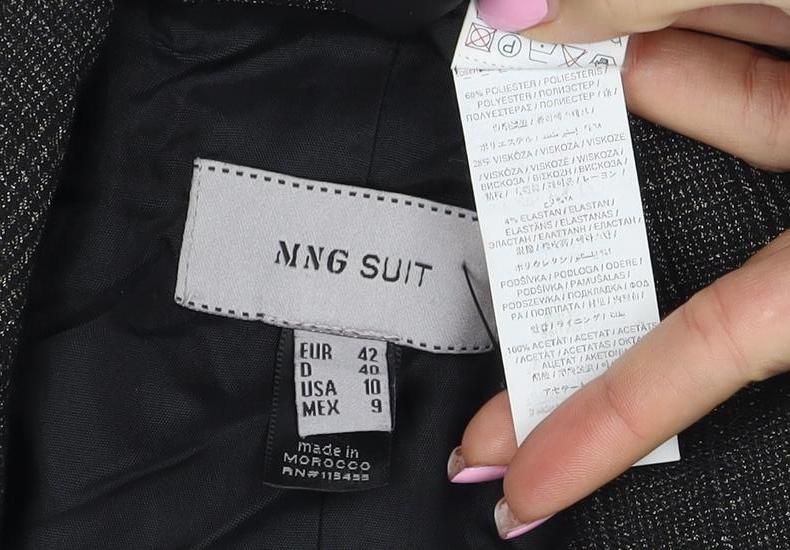 MNG Suit Women’s Black Check Blazer UK 14 Single-Breasted Lined