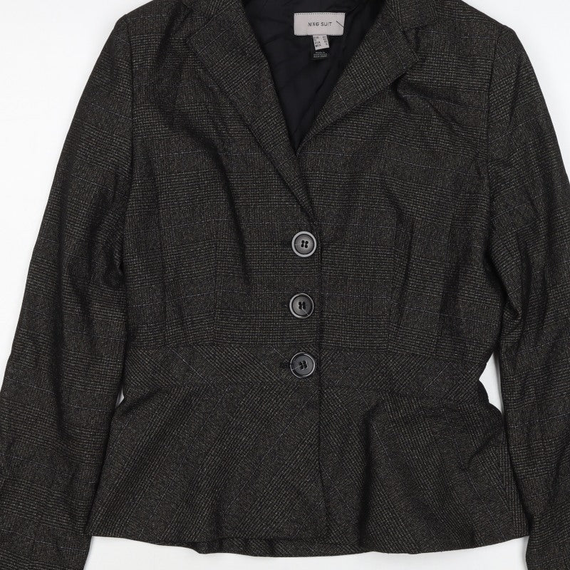 MNG Suit Women’s Black Check Blazer UK 14 Single-Breasted Lined