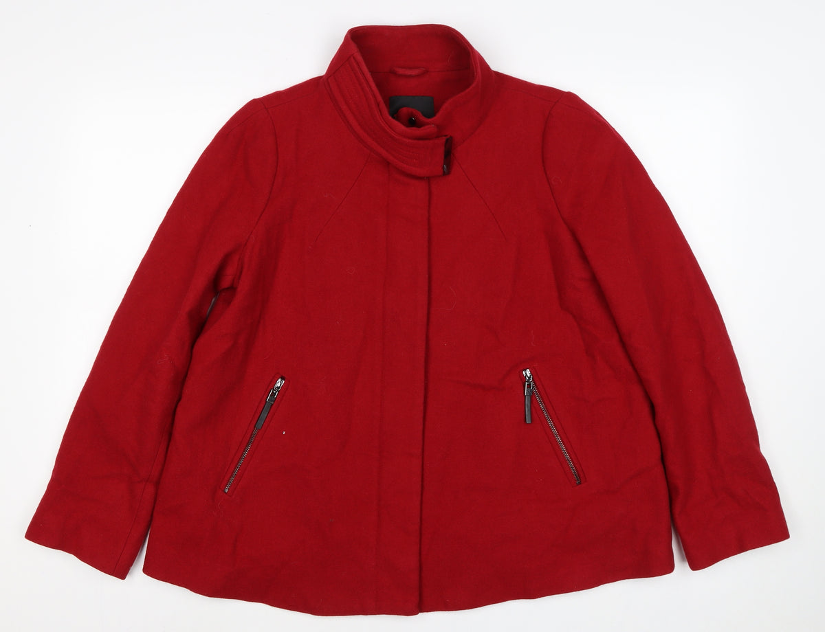 Mango Women Red UK 12 Short Collared Zip Front Coat Jacket