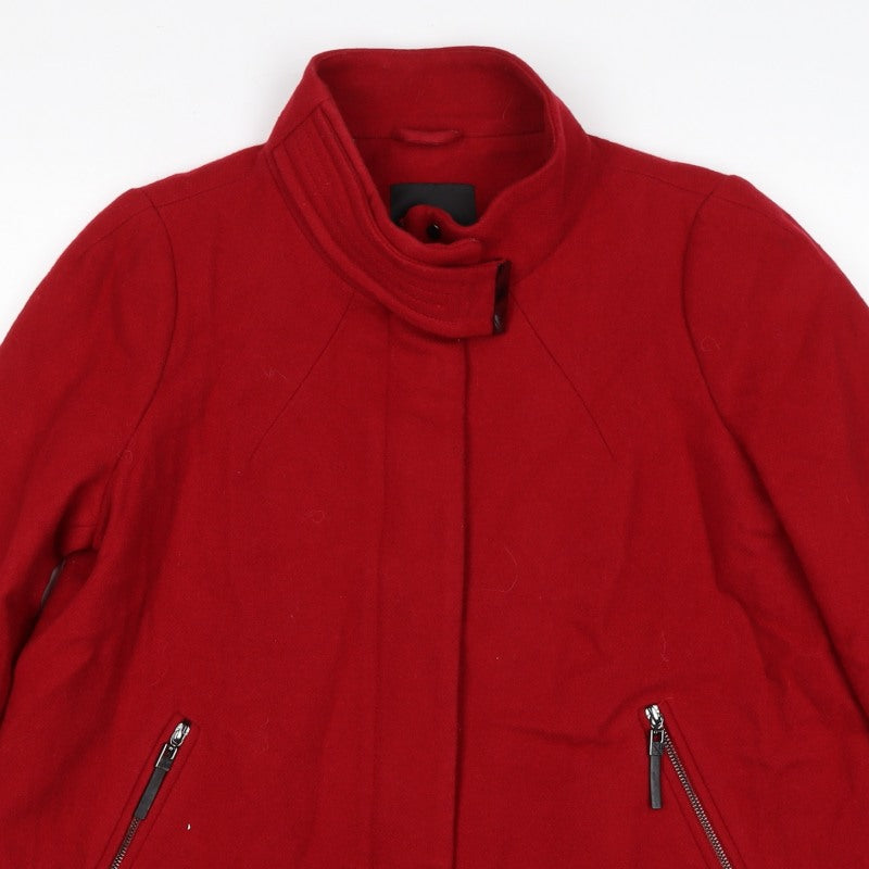 Mango Women Red UK 12 Short Collared Zip Front Coat Jacket