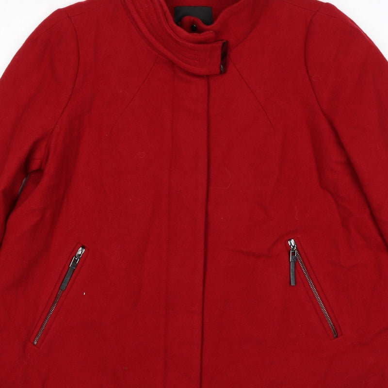 Mango Women Red UK 12 Short Collared Zip Front Coat Jacket