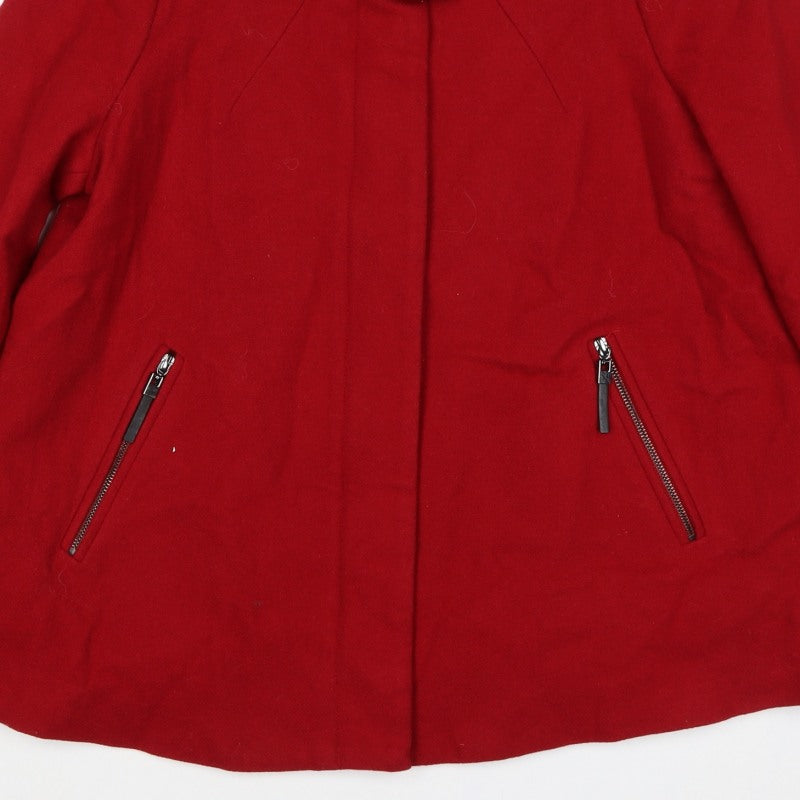 Mango Women Red UK 12 Short Collared Zip Front Coat Jacket