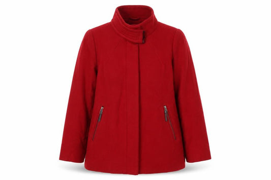 Mango Women Red UK 12 Short Collared Zip Front Coat Jacket