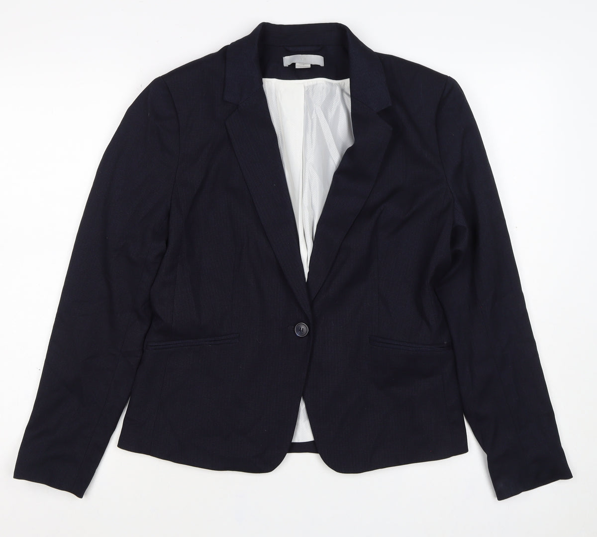 H&M Women’s Navy Blue UK 16 One Button Lined Tailored Blazer
